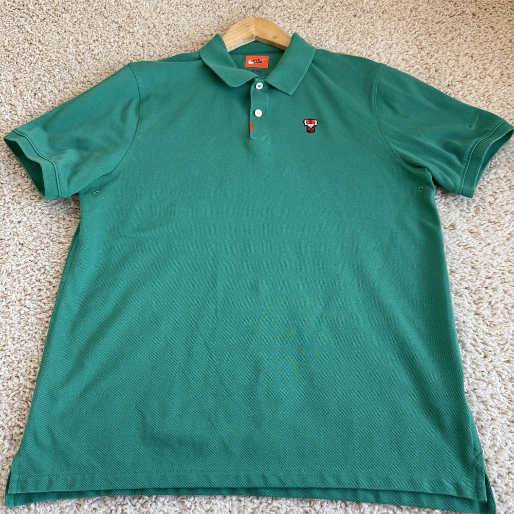 Nike Polo Shirt Mens Medium Green Excellent Dri-FIT Tiger Logo Short Sleeve